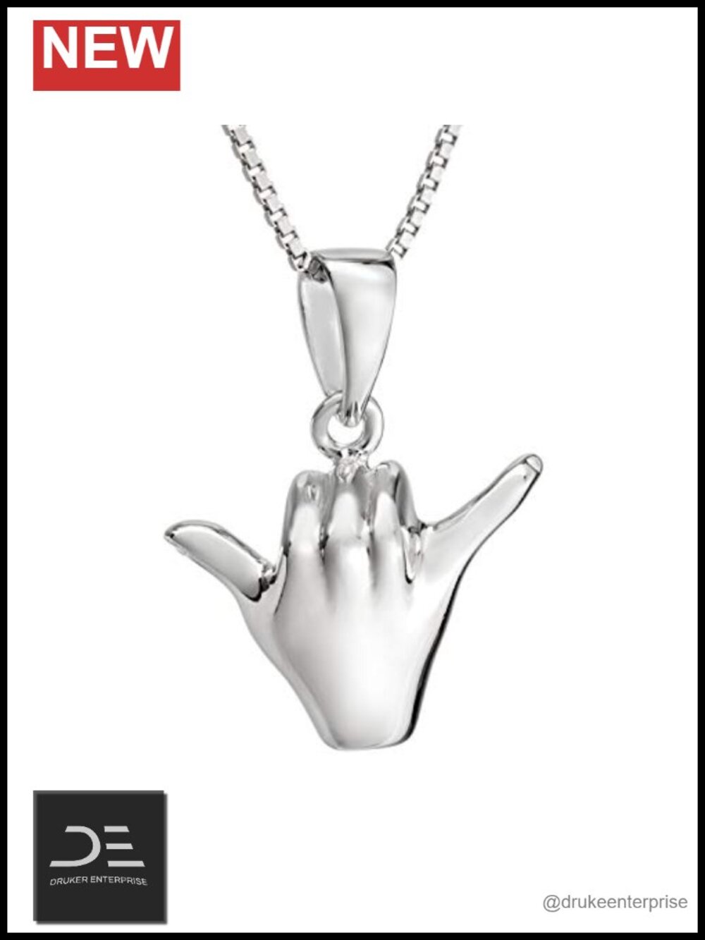 925 Sterling Silver Shaka Hang Loose Pendant Necklace 18" Box Chain